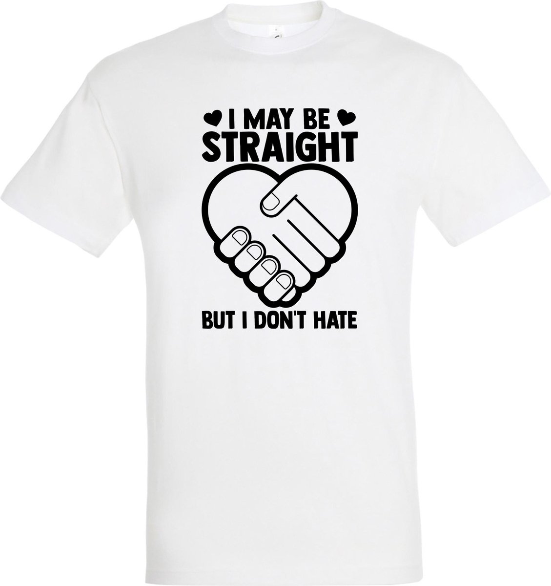 T-shirt I May Be Straight | Regenboog vlag | Gay pride kleding | Pride shirt | Wit | maat S